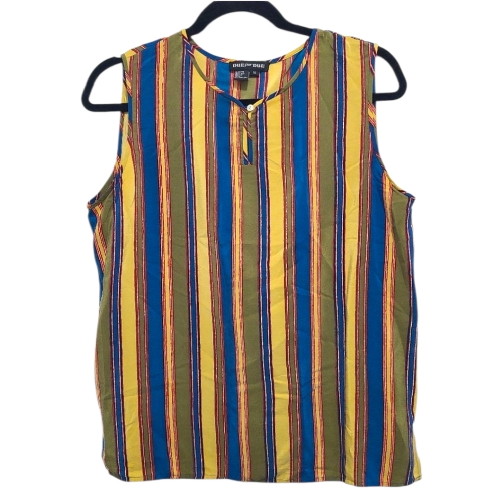 Silk Striped Multicolor Sleeveless Blouse Vtg Size 10